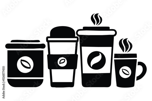 Coffee cup icons set Black and white design Vector illustration