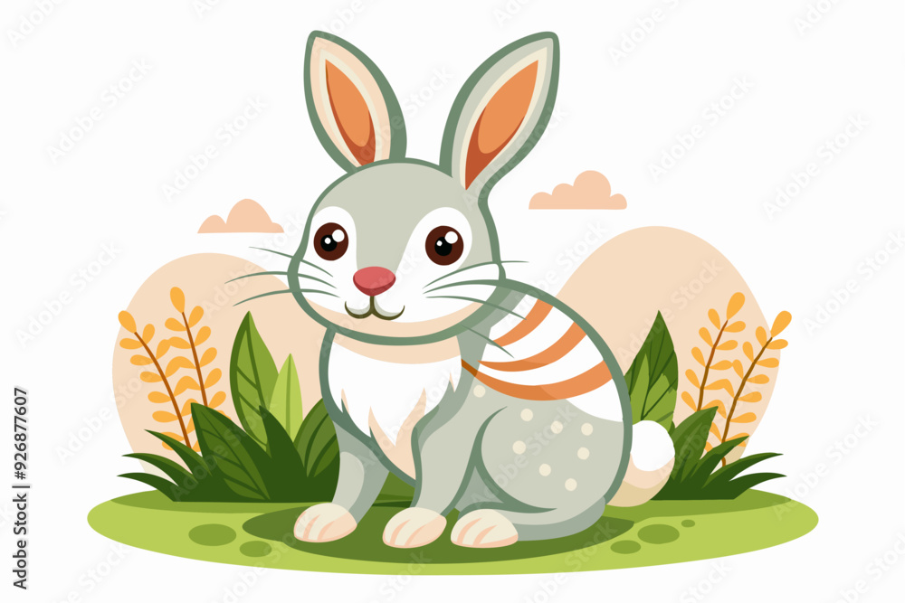 A Cute Grey Bunny Sitting in a Green Meadow A Cute Grey Bunny Sitting in a Green Meadow