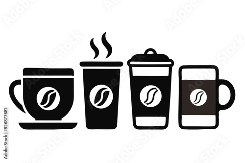 Coffee cup icons set Black and white design Vector illustration