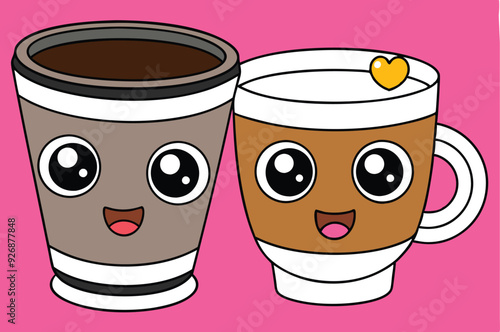 Coffee cup icons set Black and white design Vector illustration