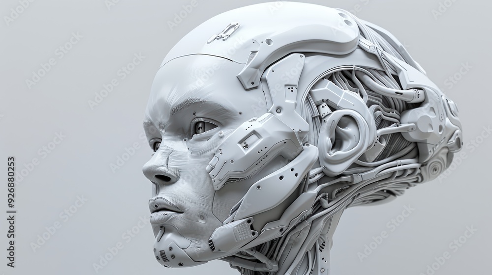 Cyborg Head with Intricate Wiring and Mechanical Details Cyborg Head with Intricate Wiring and Mechanical Details