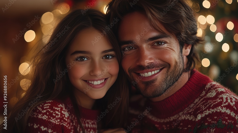 Celebrating the Holiday Season with a Father and Daughter's Warm Smiles and Love Celebrating the Holiday Season with a Father and Daughter's Warm Smiles and Love