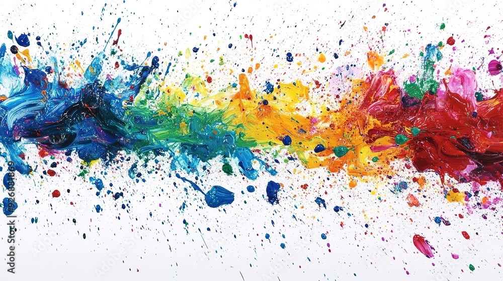 Spirited arrangement of colorful paint splatters creating a dynamic and lively environment Spirited arrangement of colorful paint splatters creating a dynamic and lively environment