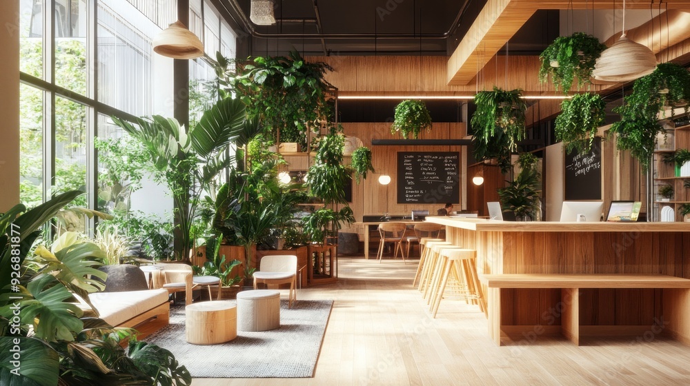 Fototapeta premium Modern Office Design with Lush Greenery