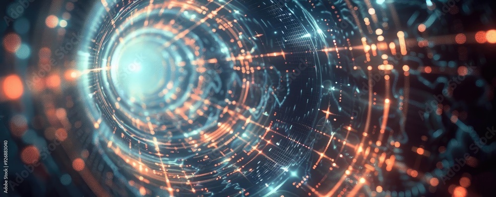Dynamic digital swirl with glowing light and intricate patterns, perfect for illustrating technology and innovation themes. Dynamic digital swirl with glowing light and intricate patterns, perfect for illustrating technology and innovation themes.