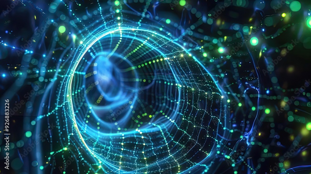 Futuristic digital swirl with glowing particles and vibrant colors, representing technology and innovation in motion. Futuristic digital swirl with glowing particles and vibrant colors, representing technology and innovation in motion.