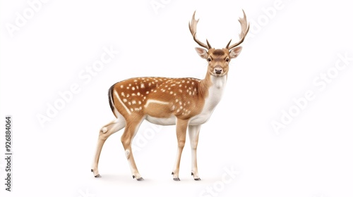 Fallow Deer Portrait: A majestic fallow deer with striking white spots stands proudly against a pristine white background.