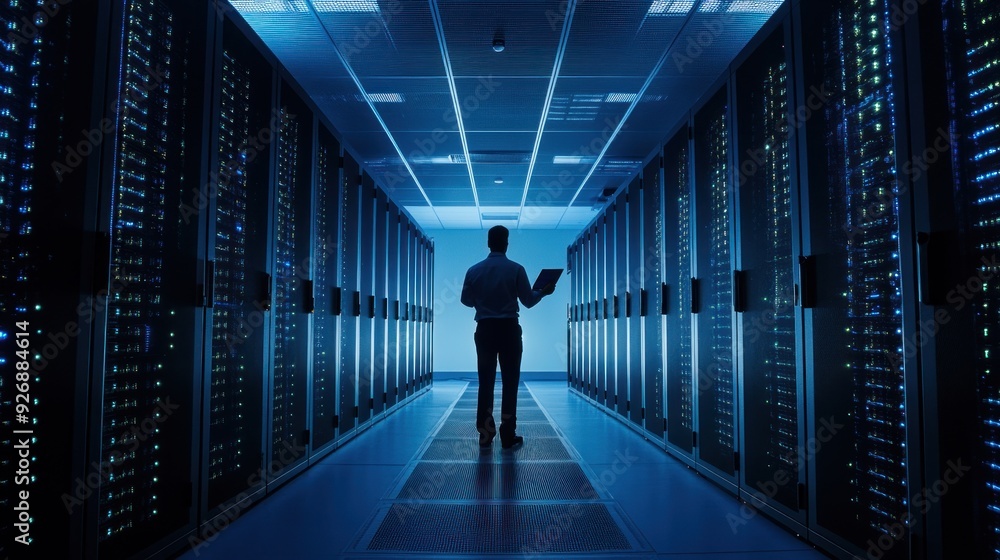 Server Room with Technician Server Room with Technician