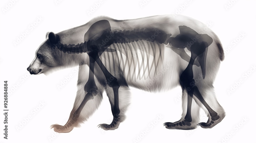 Fototapeta premium Grizzly Ghost: Unveiling the Skeletal Structure of a Majestic Bear in a Haunting Digital Illustration