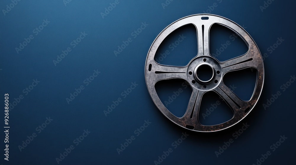 Obraz premium Vintage Film Reel on a Blue Background