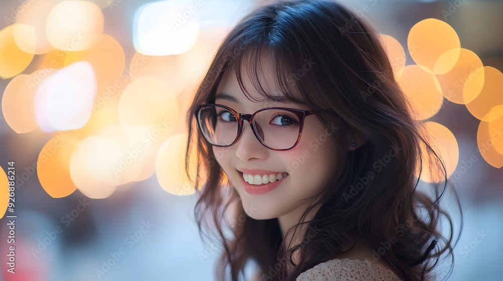メガネをかけた笑顔の日本人女性 メガネをかけた笑顔の日本人女性