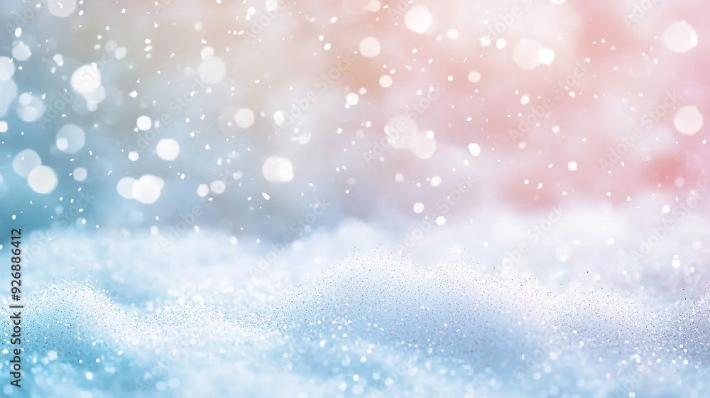 Ethereal Winter Celebration Banner with Snow Bokeh and Glittering Lights, Pastel Blue and Gold Themed Design for Christmas or New Year's Festivities, Copy Space Included Ethereal Winter Celebration Banner with Snow Bokeh and Glittering Lights, Pastel Blue and Gold Themed Design for Christmas or New Year's Festivities, Copy Space Included