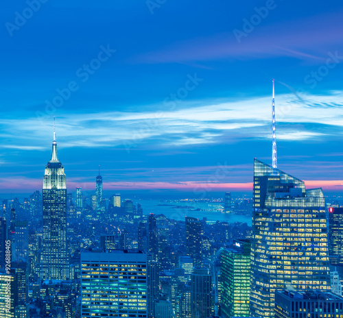 View of New York Manhattan during sunset hours
