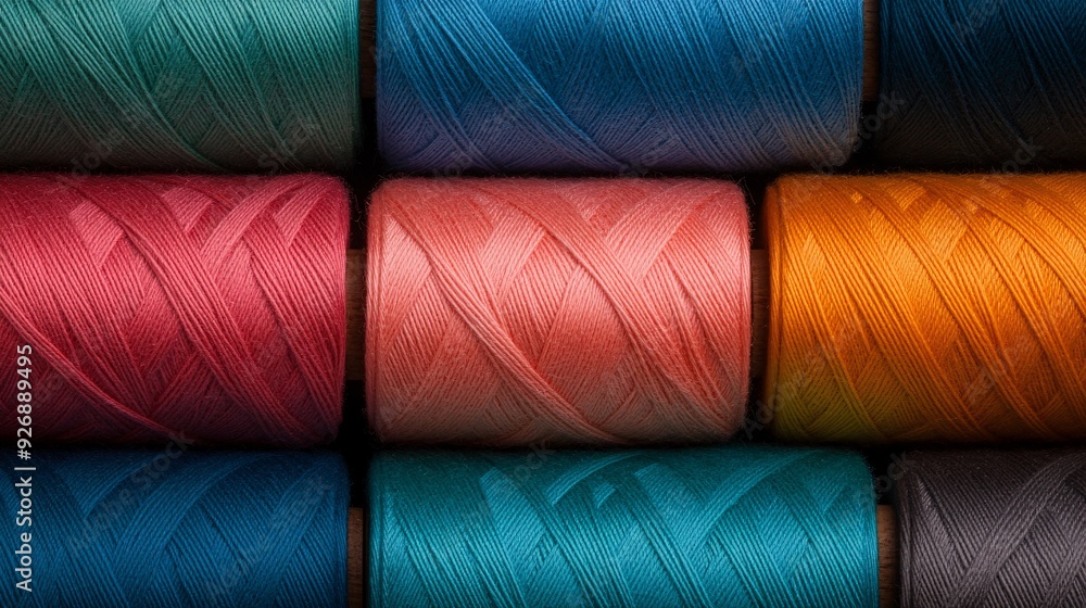A vibrant assortment of spools of thread in various colors, showcasing texture and craftsmanship. A vibrant assortment of spools of thread in various colors, showcasing texture and craftsmanship.