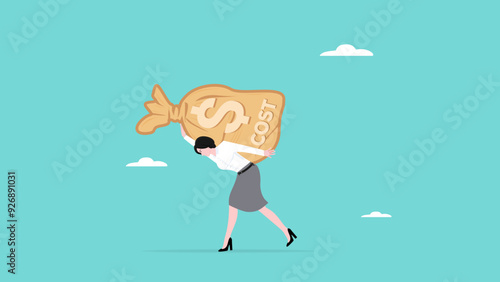 costs, financial problem in business, the company operational costs are increasing, rising business cost concept, businesswomen who object to carrying the burden of business costs that are too large