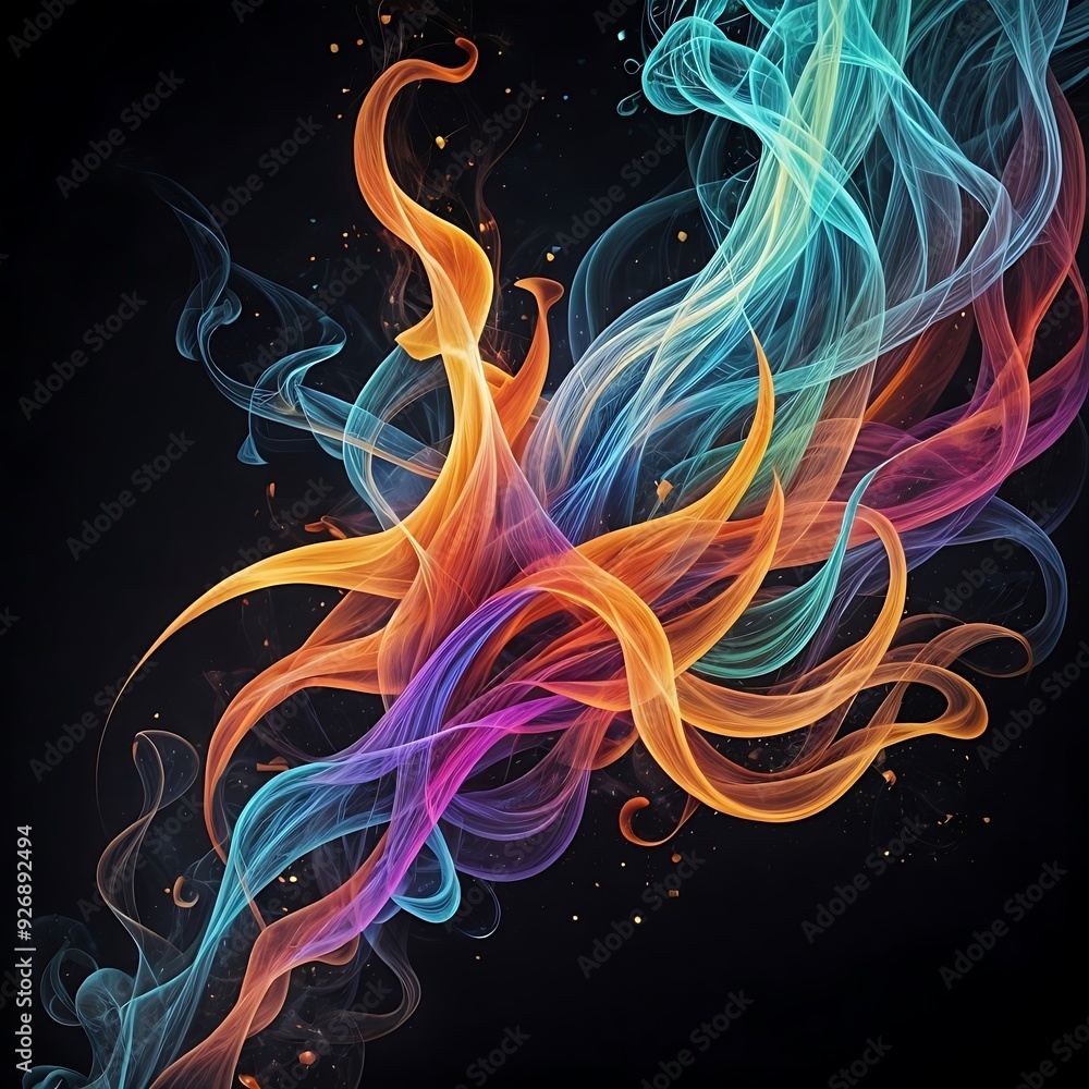 Elegant abstract background with flowing blurred shapes of colorful flames and smoke in the air. Elegant abstract background with flowing blurred shapes of colorful flames and smoke in the air.