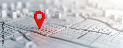 a red location pin over a detailed city map, symbolizing navigation and point of interest.