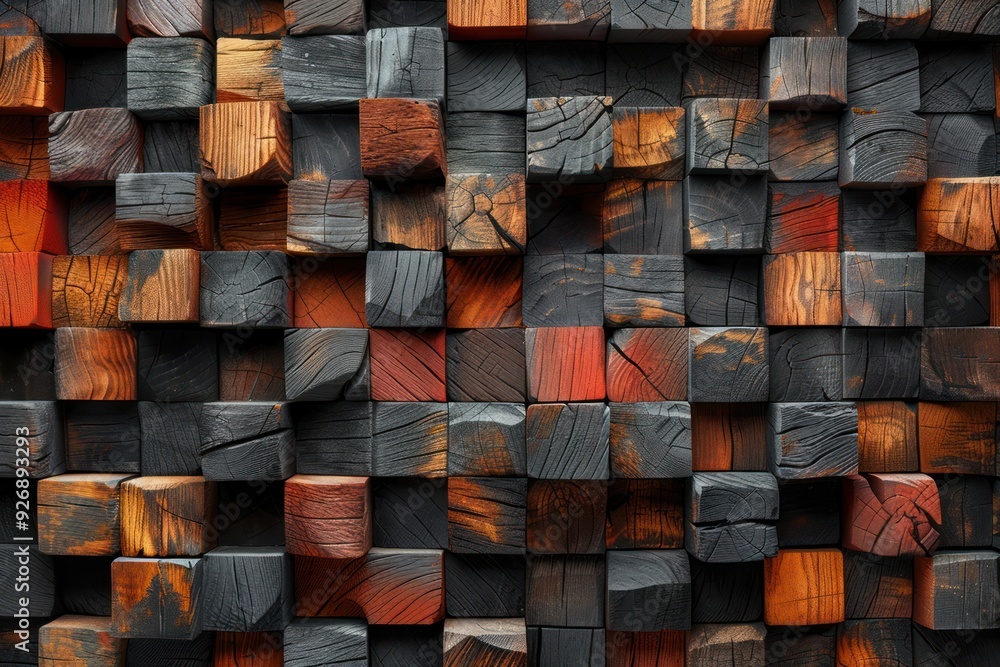 Peach Fuzz Geometric Abstraction on Wooden Cube Wall Texture - Colorful Apricot Panoramic Banner Peach Fuzz Geometric Abstraction on Wooden Cube Wall Texture - Colorful Apricot Panoramic Banner