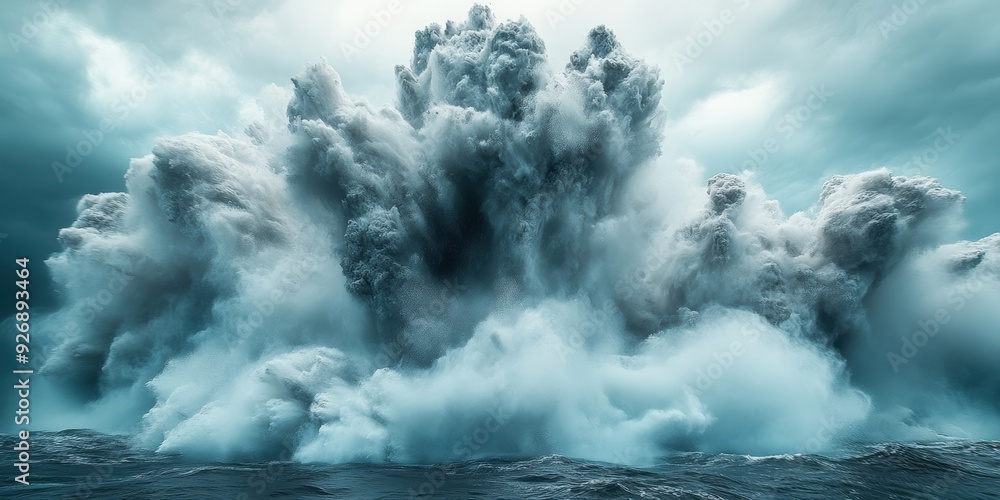 Iceberg collapse captured mid-action, with massive chunks breaking off and crashing into the ocean Iceberg collapse captured mid-action, with massive chunks breaking off and crashing into the ocean