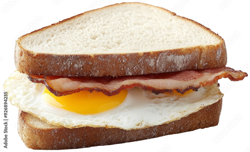Delicious breakfast sandwich with egg and bacon on fresh bread, perfect for a hearty meal to start your day. cut out, PNG, isolated on transparent background. Delicious breakfast sandwich with egg and bacon on fresh bread, perfect for a hearty meal to start your day. cut out, PNG, isolated on transparent background.