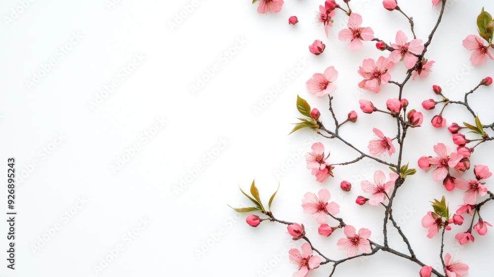 Pink Cherry Blossoms on White Background Pink Cherry Blossoms on White Background