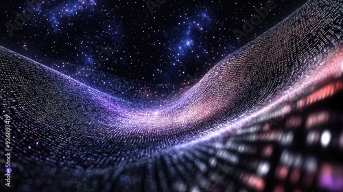 Abstract wave of binary code flowing through space