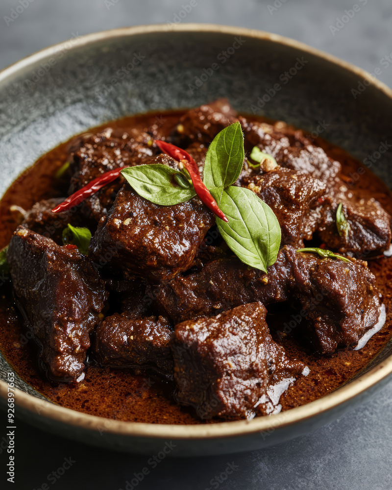 Rendang Pork. Rendang is an Indonesian West Sumatra Minangkabau spicy meat. that slow cooked in coconut milk and mixed spices. Rendang Pork. Rendang is an Indonesian West Sumatra Minangkabau spicy meat. that slow cooked in coconut milk and mixed spices.