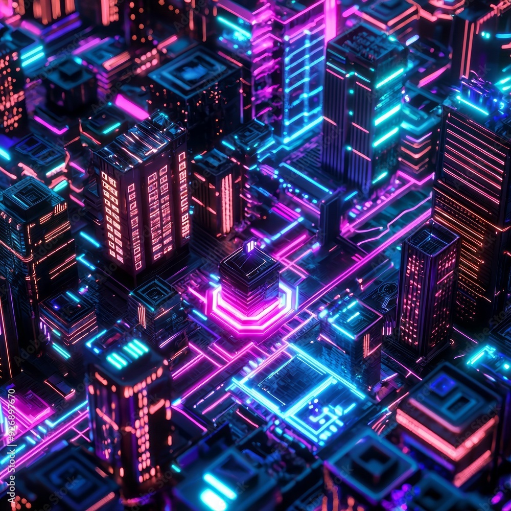 Fototapeta premium Smart City of the Future: Neon Lights and Energy Efficiency