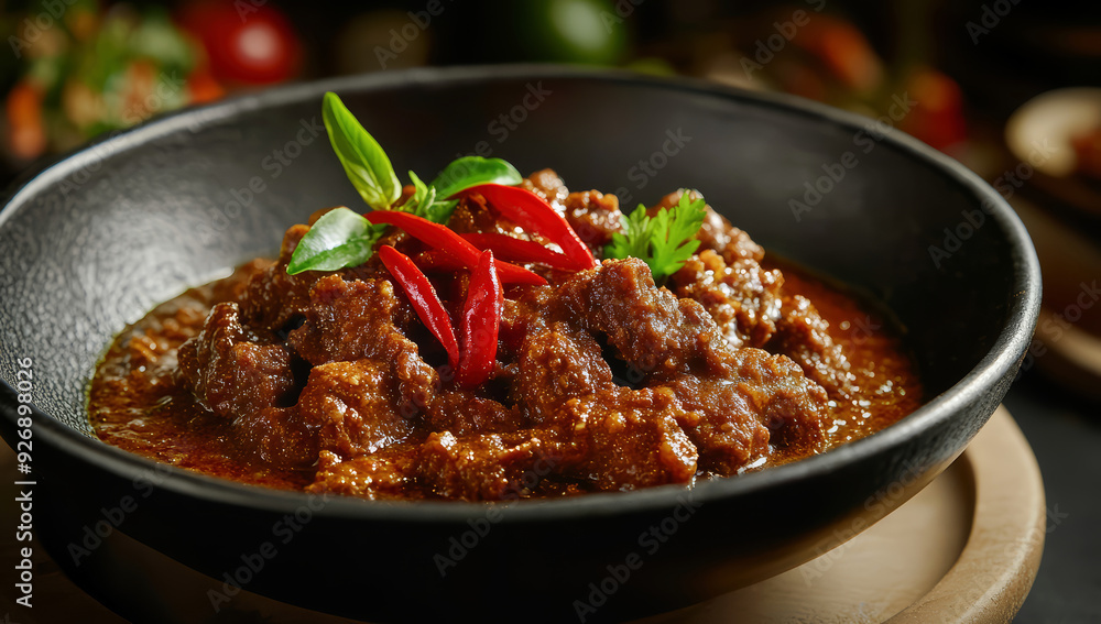Rendang Pork. Rendang is an Indonesian West Sumatra Minangkabau spicy meat. that slow cooked in coconut milk and mixed spices. Rendang Pork. Rendang is an Indonesian West Sumatra Minangkabau spicy meat. that slow cooked in coconut milk and mixed spices.