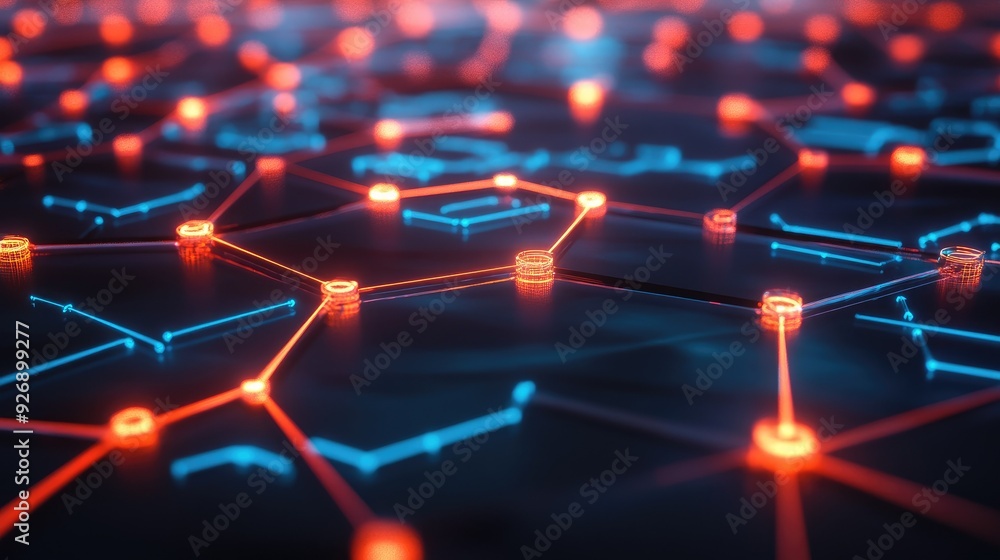 Digital network connections glowing in a geometric pattern Digital network connections glowing in a geometric pattern