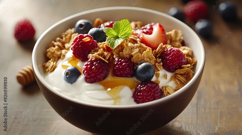 20. A bowl of Greek yogurt with mixed berries, granola, and a drizzle of honey 20. A bowl of Greek yogurt with mixed berries, granola, and a drizzle of honey
