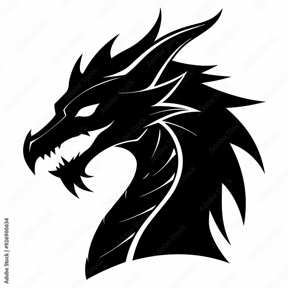 Obraz premium Dragon head silhouette, Chinese Dragon head icon vector illustration 