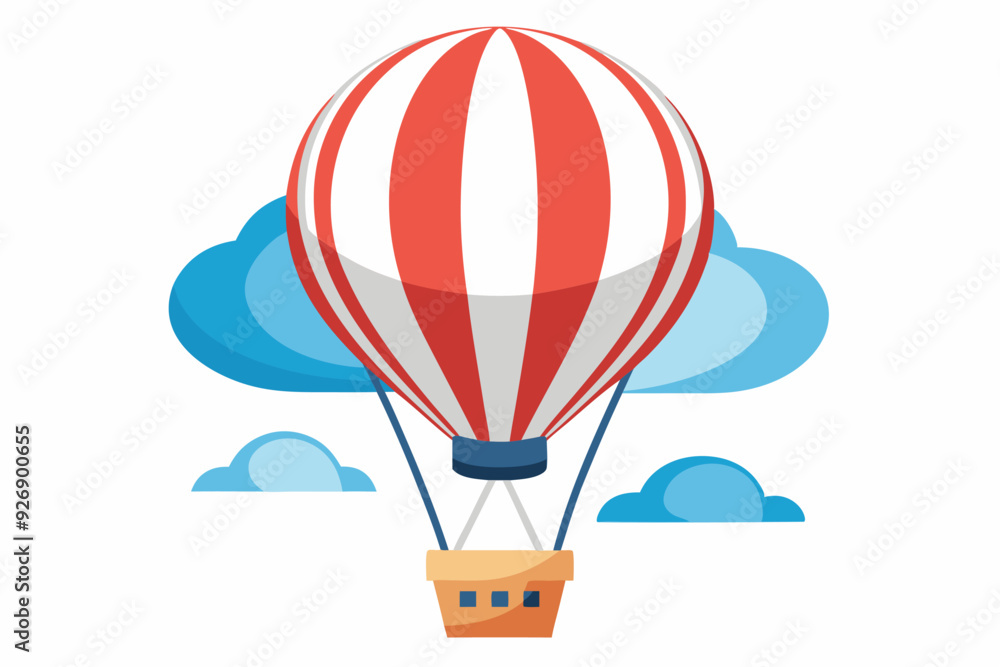Obraz premium Red and White Striped Hot Air Balloon with Basket and Clouds