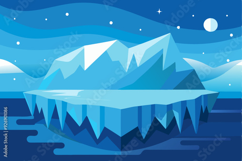 A Large Iceberg Floating in a Dark Blue Sea Under a Night Sky