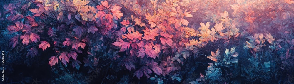 Vibrant foliage in shades of purple and pink, creating a dreamy atmosphere in an enchanting natural setting. Vibrant foliage in shades of purple and pink, creating a dreamy atmosphere in an enchanting natural setting.