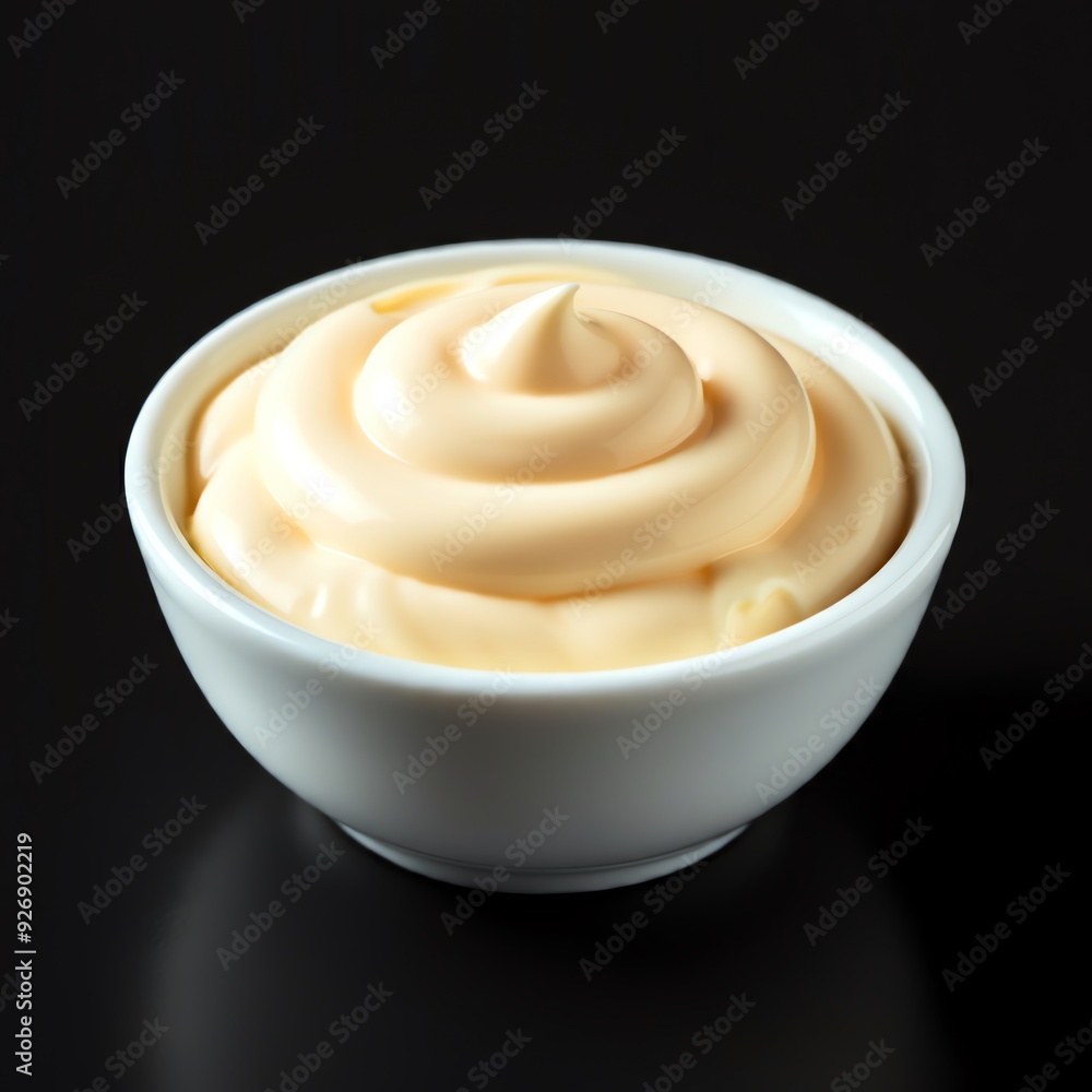 Displaying a food bundle, a bowl of white mayonnaise dip is shown from side and top views, set against a transparent background