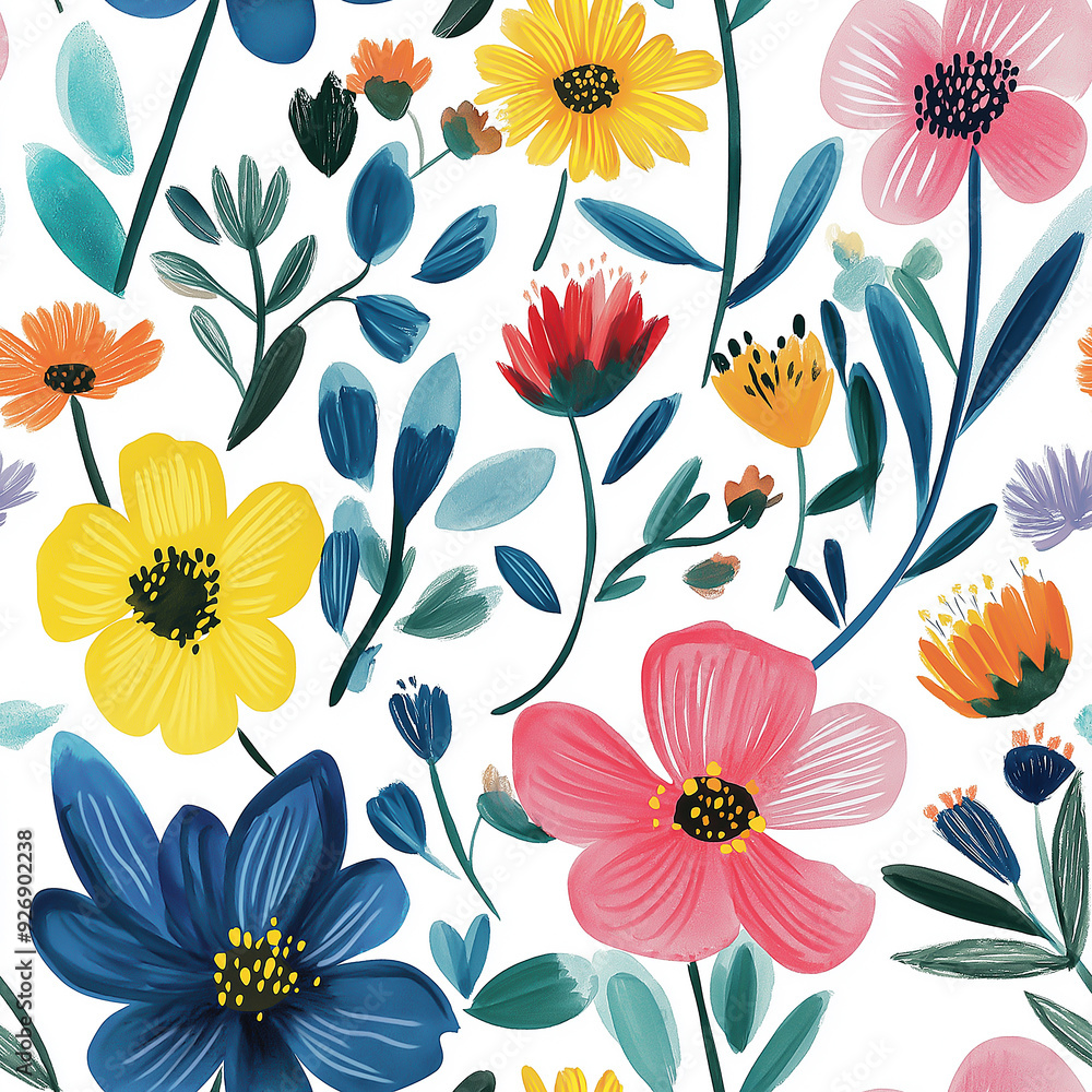 handdrawn painting of cute and beautiful flowers, white background handdrawn painting of cute and beautiful flowers, white background