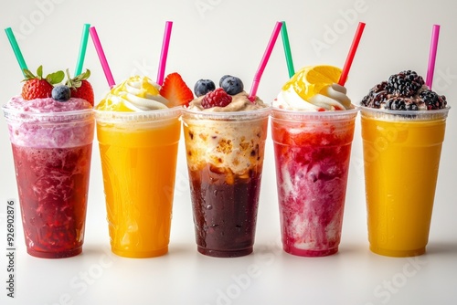 Juices and Floats in Plastic Cup on white background created with Generative AI