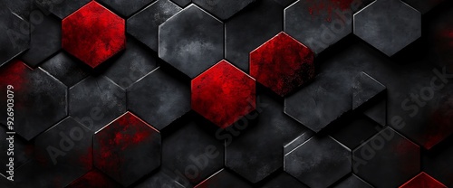 Abstract textured hexagonal pattern of black and red. photo