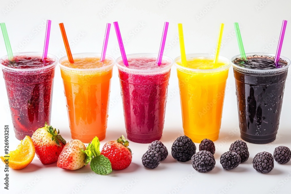 Juices and Floats in Plastic Cup on white background created with Generative AI Juices and Floats in Plastic Cup on white background created with Generative AI