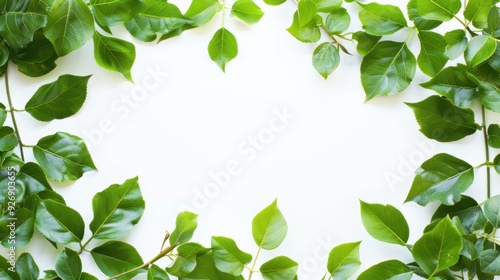 Wallpaper Mural Bright green leaves forming a border around an empty space in the center, perfect for text. Torontodigital.ca