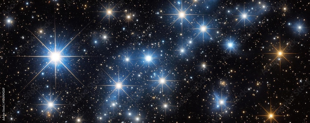 Obraz premium A stunning view of distant stars in a dark night sky, showcasing bright glimmers of light scattered across the cosmos.
