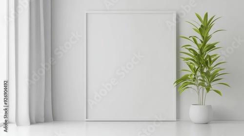 Wallpaper Mural Minimalist living room with a blank wall frame and a single plant Torontodigital.ca