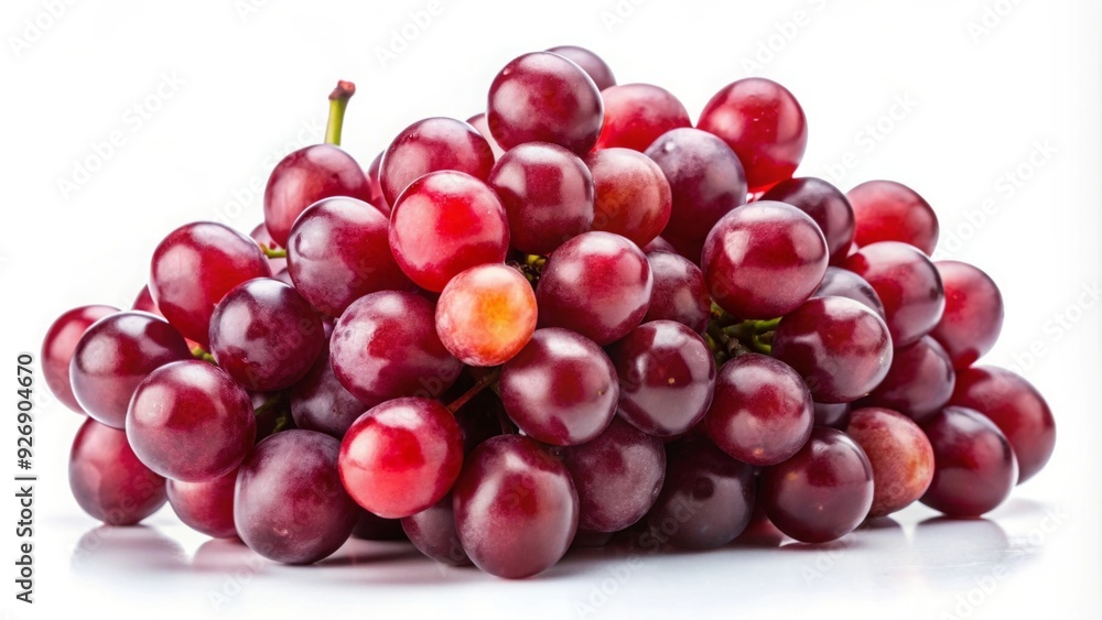 Glossy red grapes isolated on white background, perfect for snack and beverage ads, grapes, red, glossy, isolated Glossy red grapes isolated on white background, perfect for snack and beverage ads, grapes, red, glossy, isolated