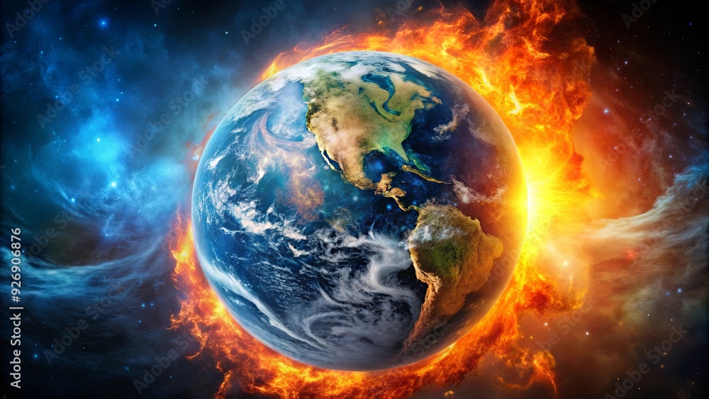 of planet Earth experiencing global warming, with visible effects of climate change from space