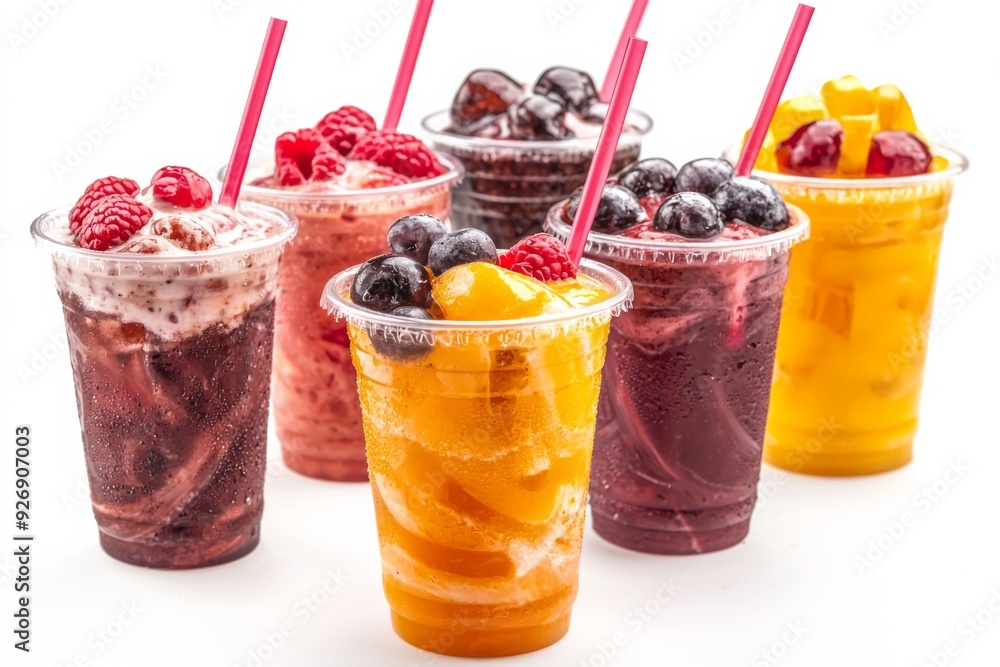 Juices and Floats in Plastic Cup on white background created with Generative AI Juices and Floats in Plastic Cup on white background created with Generative AI