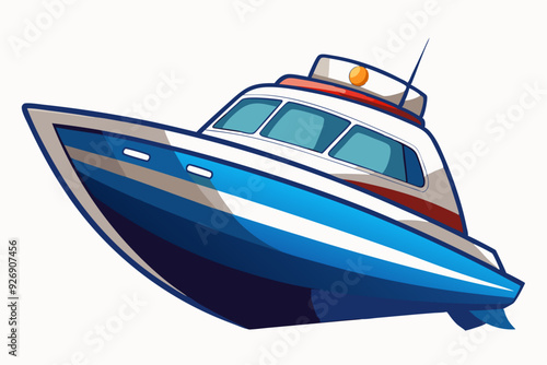 Blue and White Speedboat with Orange Light on Top