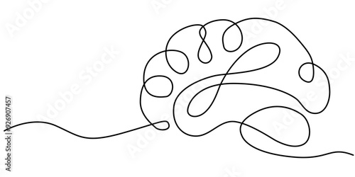 Brain continuous one line drawing, brain Continuous one line drawing. Human brain monoline design. Hand drawn minimalism style, Vector continuous one simple single abstract line drawing of human brain