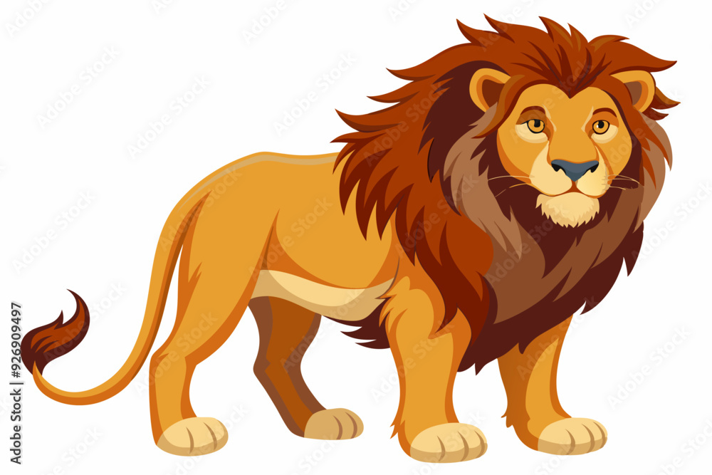 Cartoon Lion with Brown Mane Standing on White Background Cartoon Lion with Brown Mane Standing on White Background