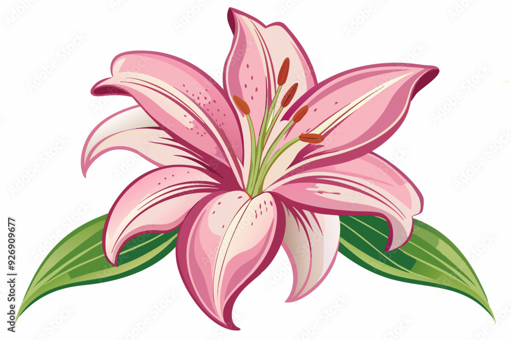 A Single Pink Lily with Green Leaves A Single Pink Lily with Green Leaves